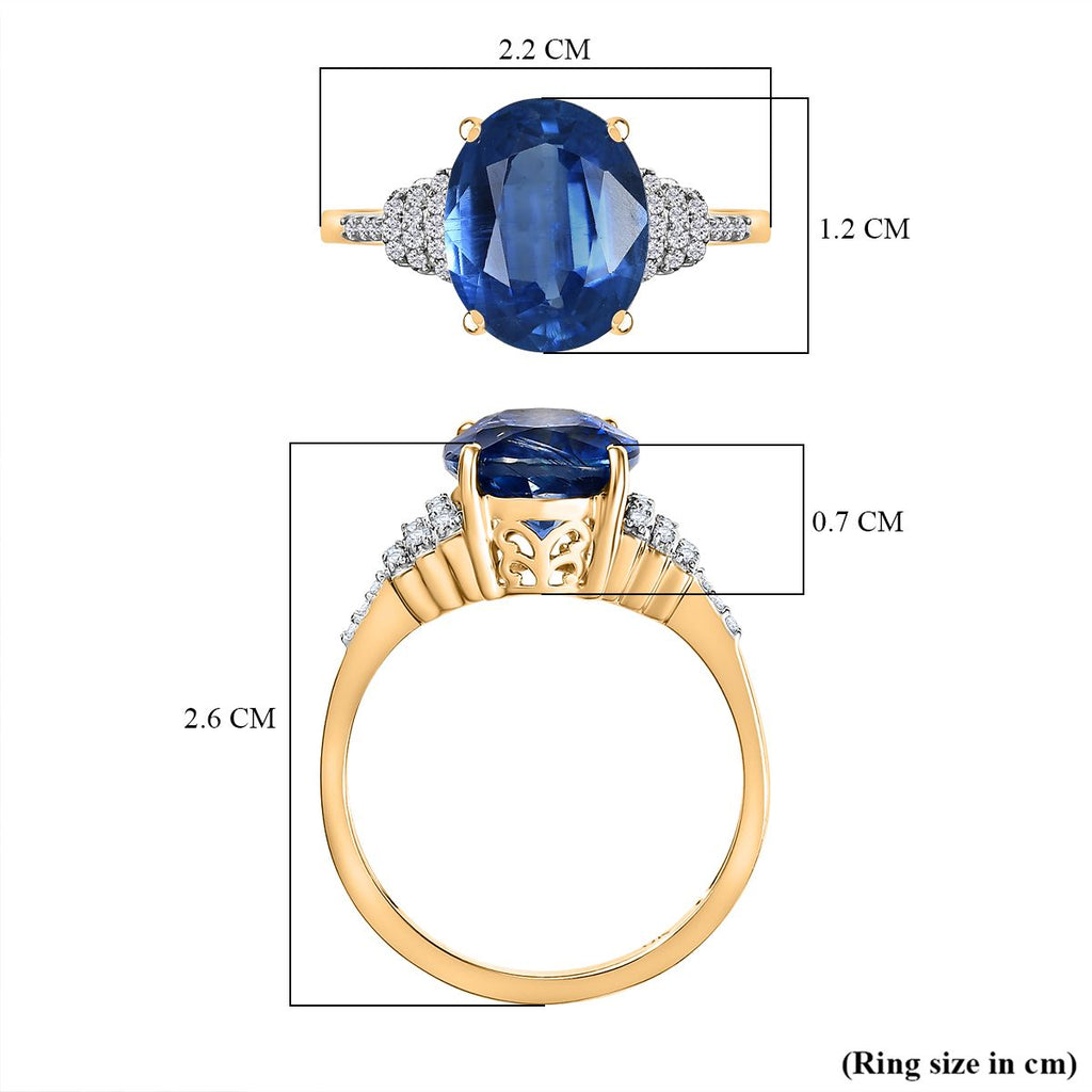 Collectors Dream - 9K Yellow Gold AAA Natural Kashmir Kyanite (4.65Ct) & Natural White Diamond Ring 4.77 Ct._8039937_5