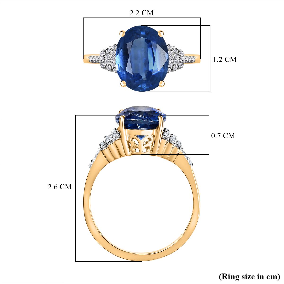 Collectors Dream - 9K Yellow Gold AAA Natural Kashmir Kyanite (4.65Ct) &amp; Natural White Diamond Ring 4.77 Ct. V32649719 6