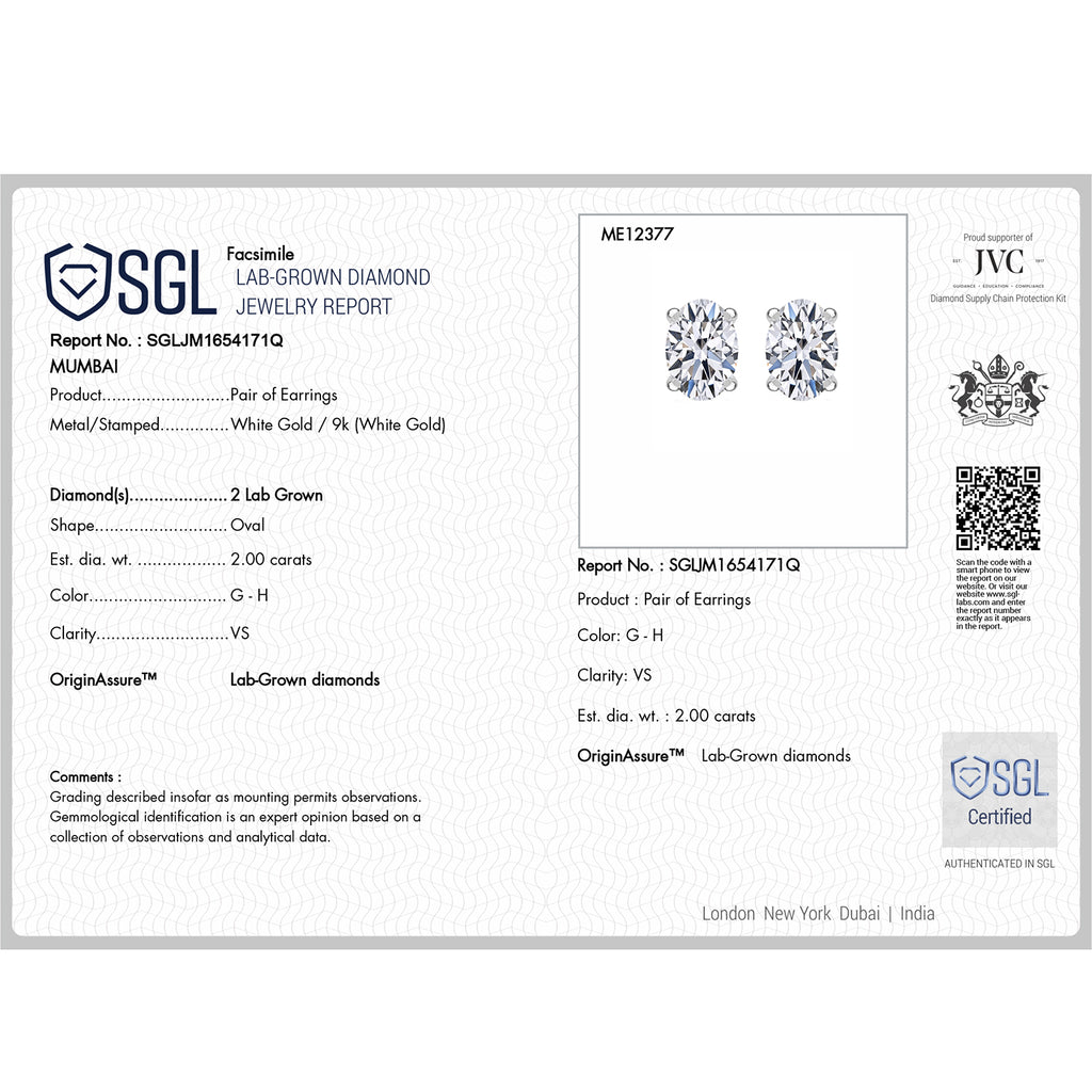 Rachel Galley  9K White Gold  VS   Lab Grown Diamond  GH, VS Earring 2.00 ct,  Gold Wt. 1.8 Gms  2.000  Ct._8040888_4