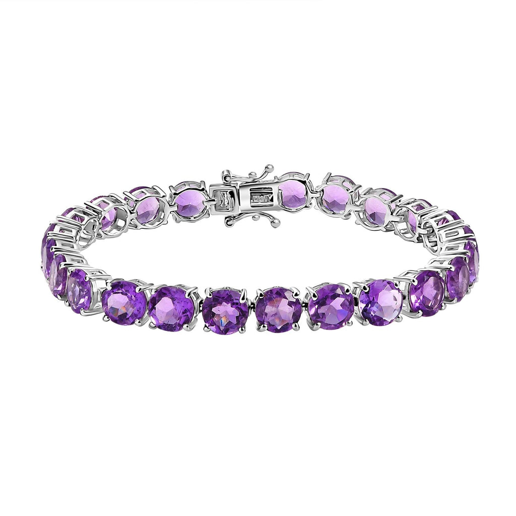 AAA Rose De France Amethyst Line Bracelet (Size - 7) with GB Lock Box in Rhodium Overlay Sterling Silver 28.32 Ct, Silver Wt. 11.11 Gms._8042943