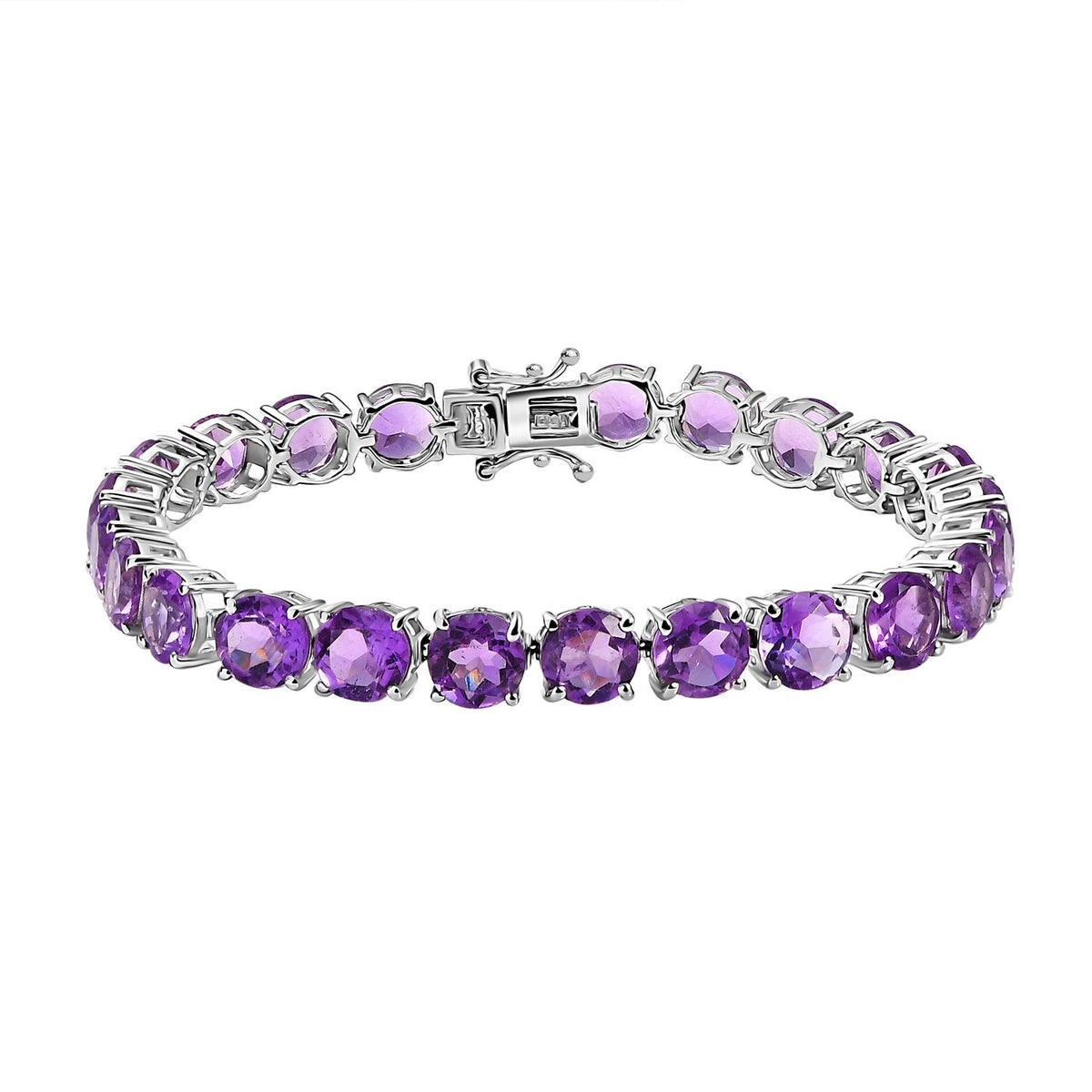 Pink Amethyst Line Bracelet (Size - 7) with Box Clasp in Rhodium Overlay Sterling Silver 8042943 6