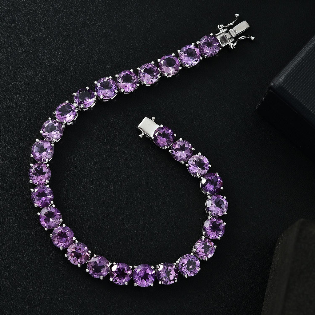 AAA Rose De France Amethyst Line Bracelet (Size - 7) with GB Lock Box in Rhodium Overlay Sterling Silver 28.32 Ct, Silver Wt. 11.11 Gms._8042943_1