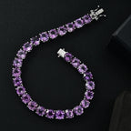 AAA Rose De France Amethyst Line Bracelet (Size - 7) with GB Lock Box in Rhodium Overlay Sterling Silver 28.32 Ct, Silver Wt. 11.11 Gms._8042943_1