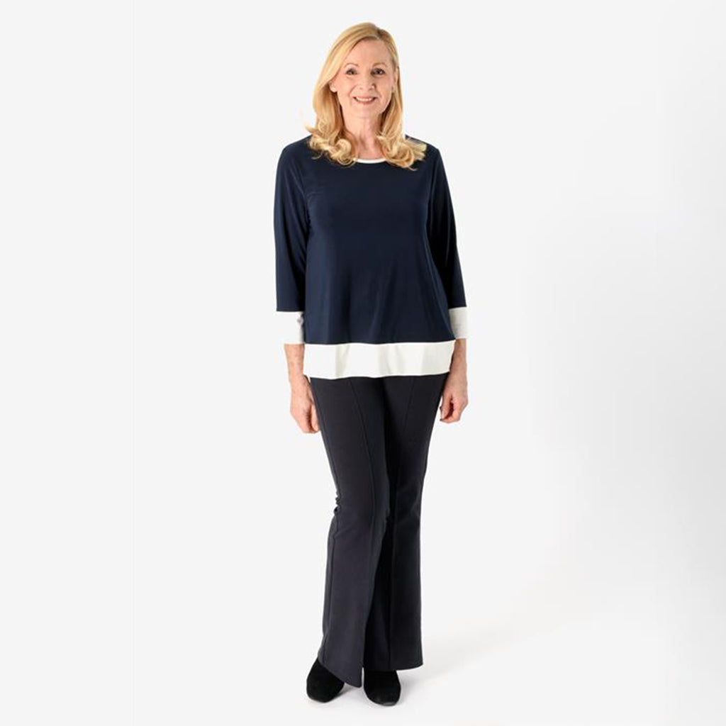 La Marey Color Block Knitted Tunic (Size - 12 - 14) - Navy & Cream Border_8043032