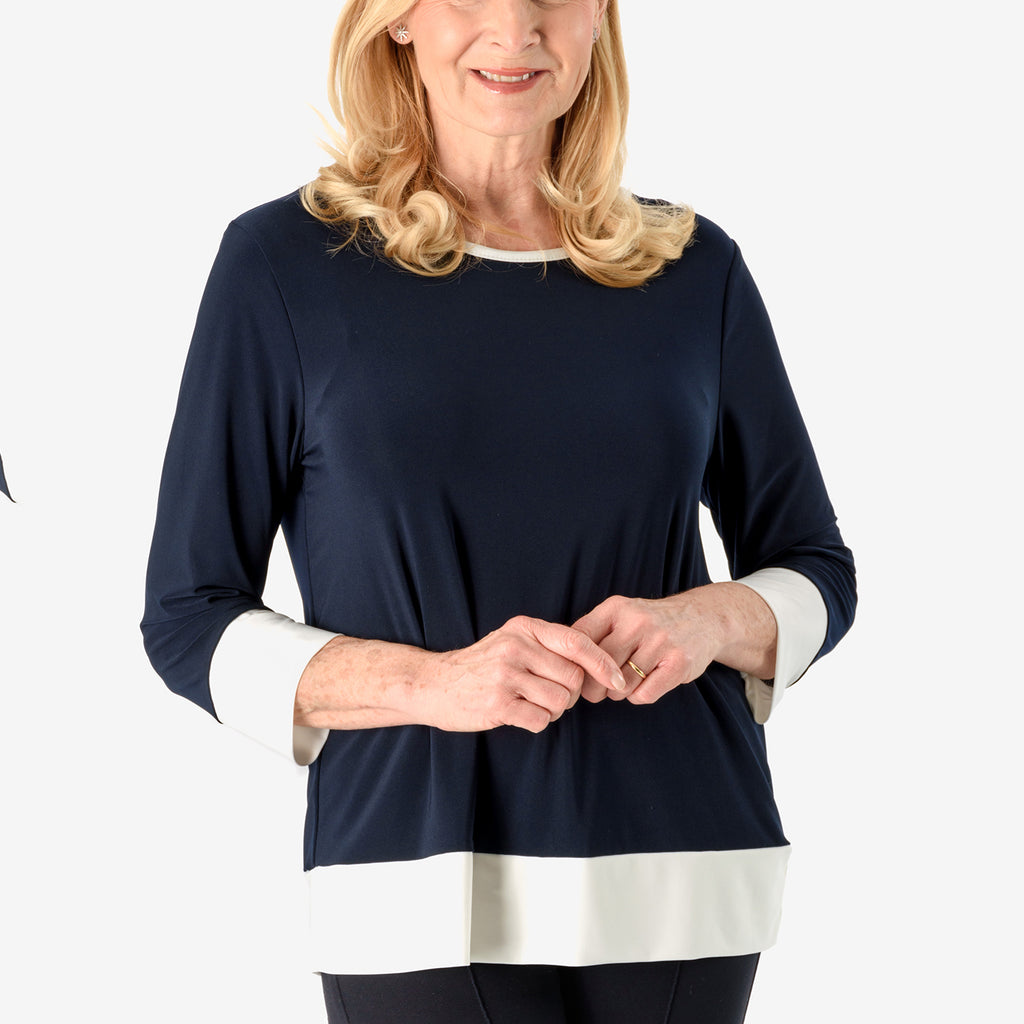 La Marey Color Block Knitted Tunic (Size - 12 - 14) - Navy & Cream Border_8043032_4