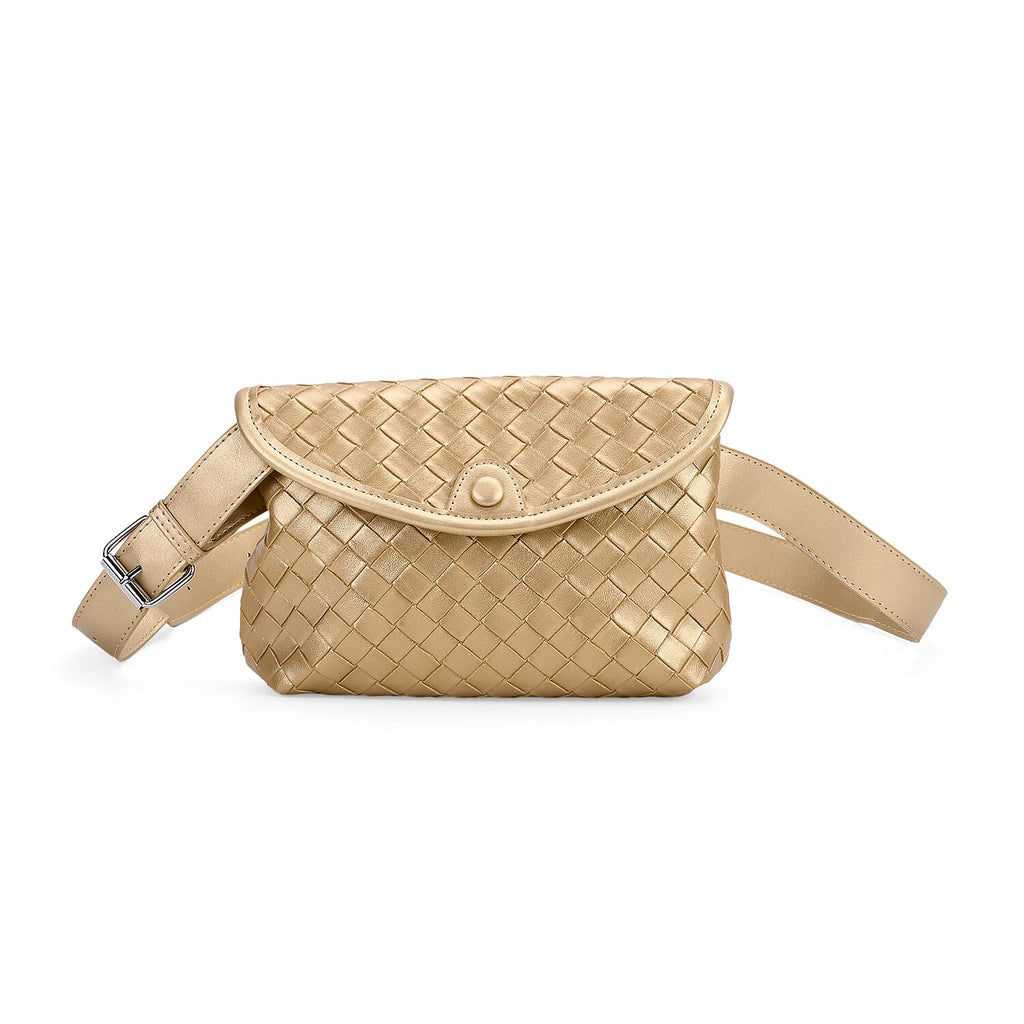 Elegant Intrecciato Crossbody Bag with Adjustable Strap - Gold_8044007