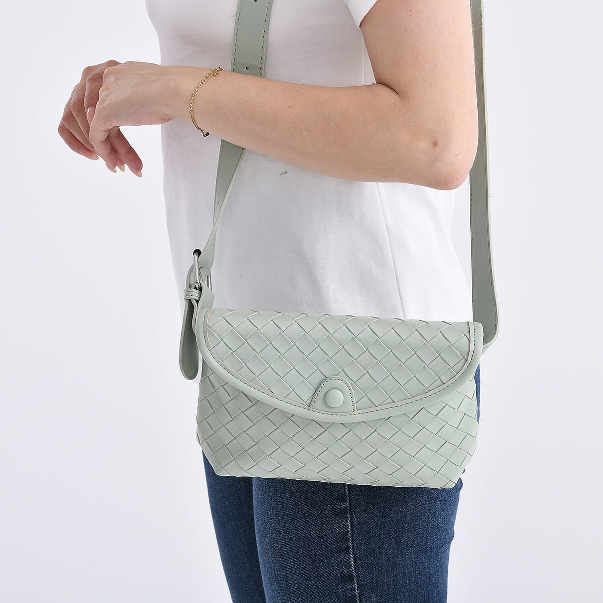 Leatherette Textured Crossbody Handbag with Scarf Accent &amp; Adjustable Strap - Pistachio Green V32353831 3