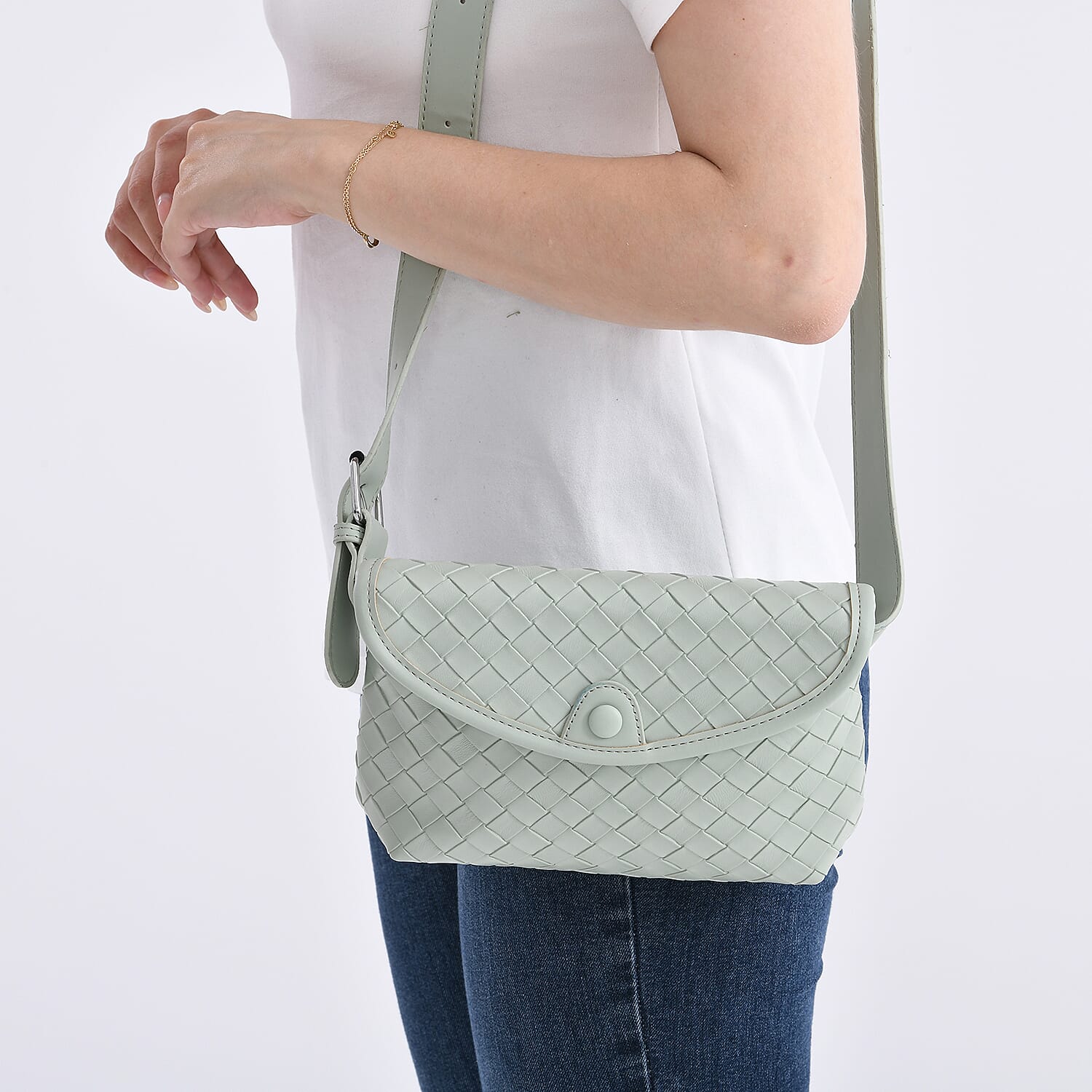 Leatherette Textured Crossbody Handbag with Scarf Accent &amp; Adjustable Strap - Pistachio Green V32353831 3