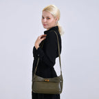 Elegant Hobo Bag with Front Lock and Pouch Set - Dark Olive Green_8044111_1