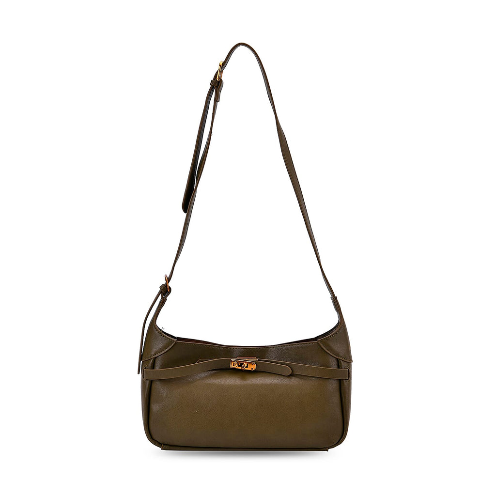 Elegant Hobo Bag with Front Lock and Pouch Set - Dark Olive Green_8044111_4