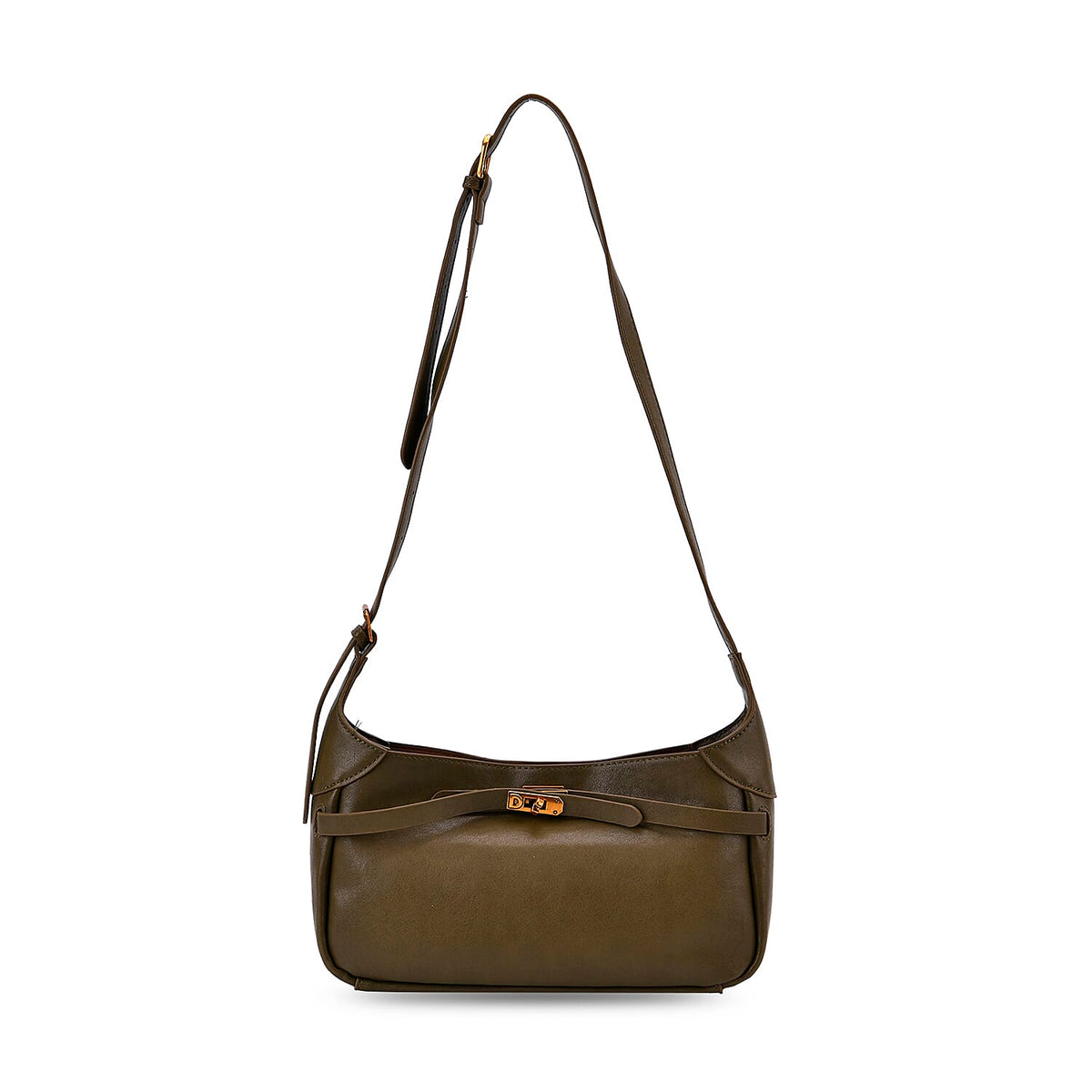 Elegant Hobo Bag with Front Lock and Pouch Set - Dark Olive Green V32514470 5