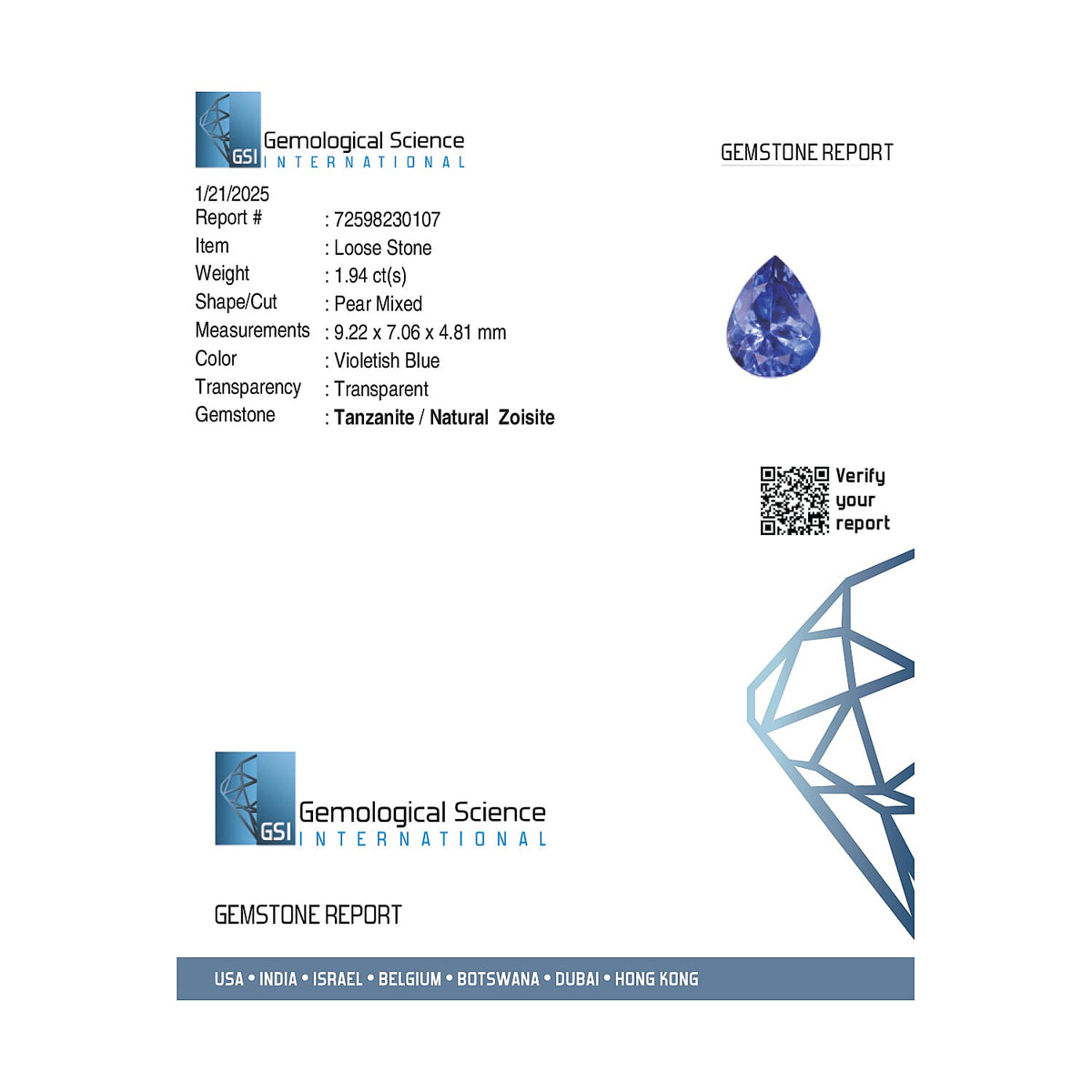 Tanzanite Pear Cut Gemstone 3.51 Ct. 8044278 4
