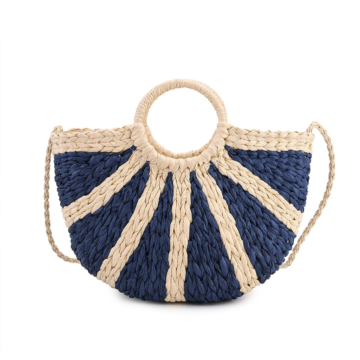 Retro Semi-circle Stripe Straw Beach Handbag - Blue 8044568 0