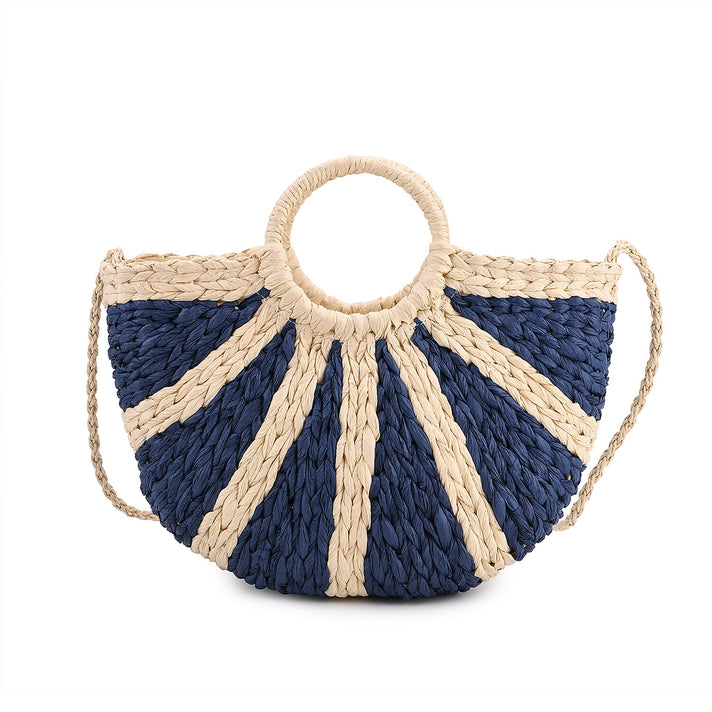 Retro Semi-circle Stripe Straw Beach Handbag - Red 8044570 1