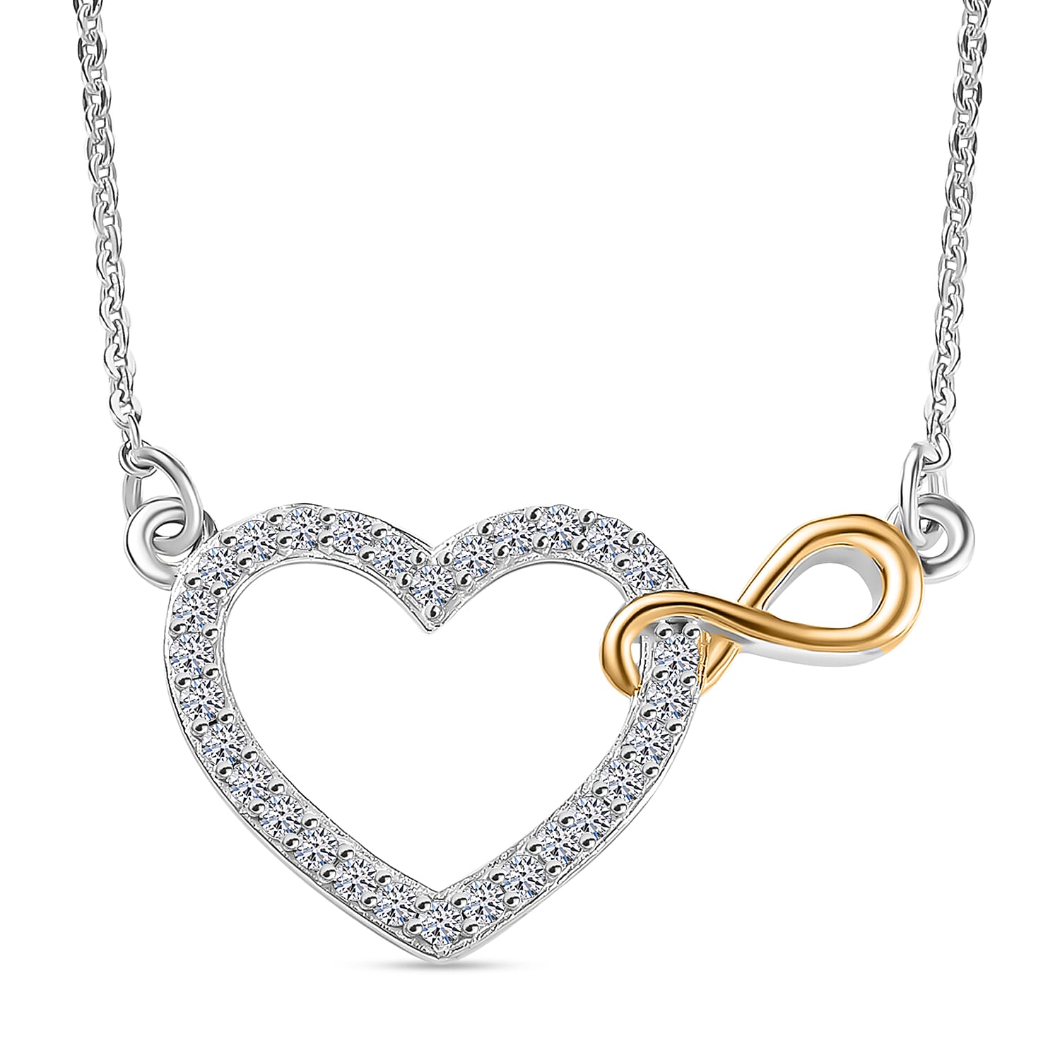 LUXURIANT Lab Grown Diamond Infinite Heart Necklace (Size 20) in 18K Vermeil Yellow Gold Plated and Rhodium Overlay Sterling Silver 8045876 0