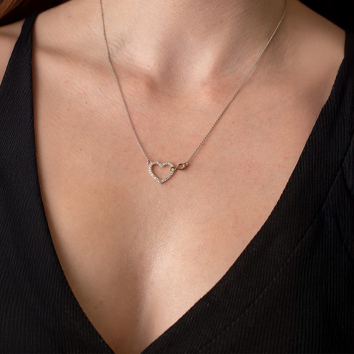 LUXURIANT Lab Grown Diamond Infinite Heart Necklace (Size 20) in 18K Vermeil Yellow Gold Plated and Rhodium Overlay Sterling Silver 8045876 3