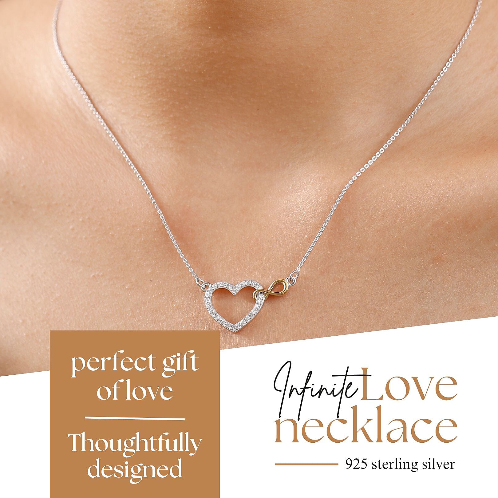 LUXURIANT Lab Grown Diamond Infinite Heart Necklace (Size 20) in 18K Vermeil Yellow Gold Plated and Rhodium Overlay Sterling Silver 8045876 4