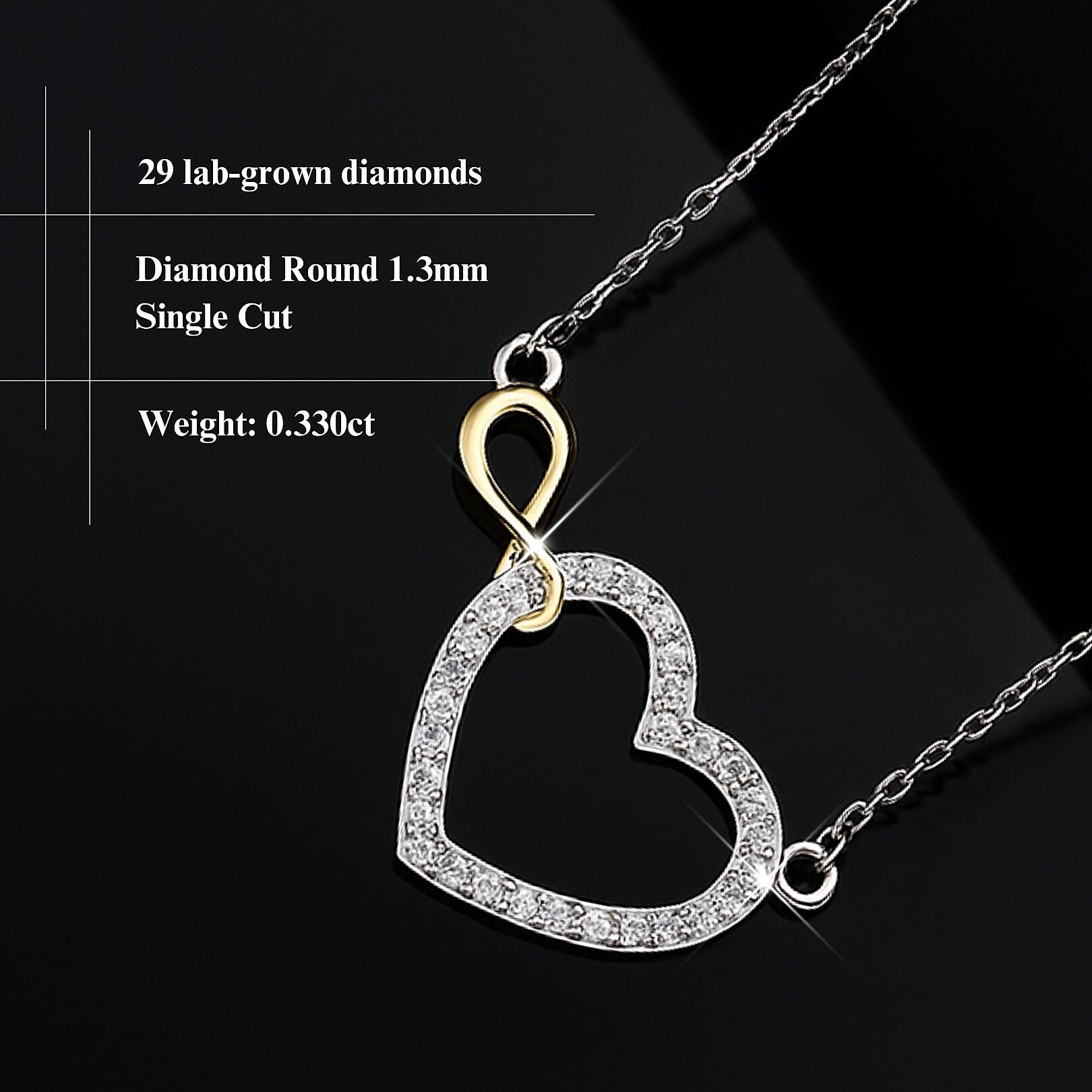 LUXURIANT Lab Grown Diamond Infinite Heart Necklace (Size 20) in 18K Vermeil Yellow Gold Plated and Rhodium Overlay Sterling Silver 8045876 5