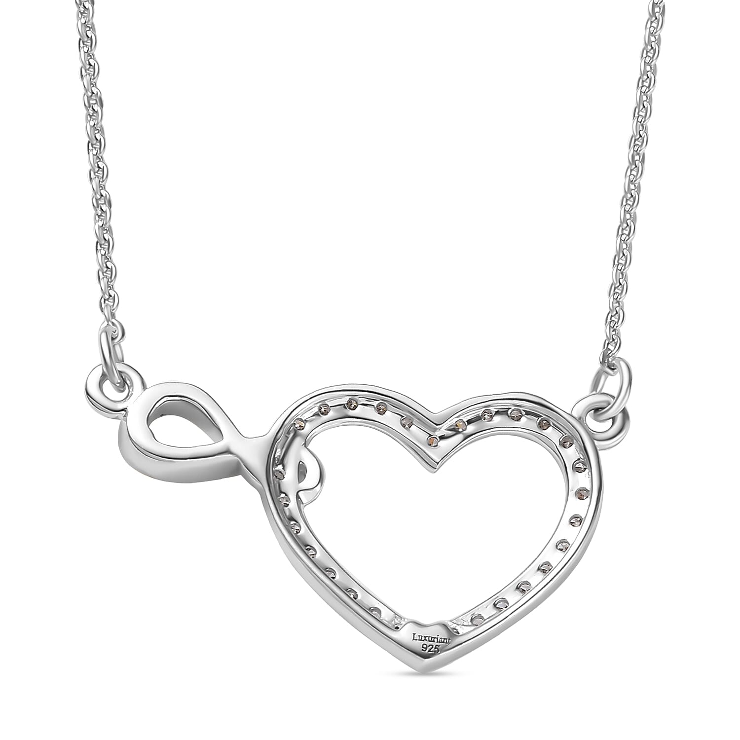 LUXURIANT Lab Grown Diamond Infinite Heart Necklace (Size 20) in 18K Vermeil Yellow Gold Plated and Rhodium Overlay Sterling Silver 8045876 7