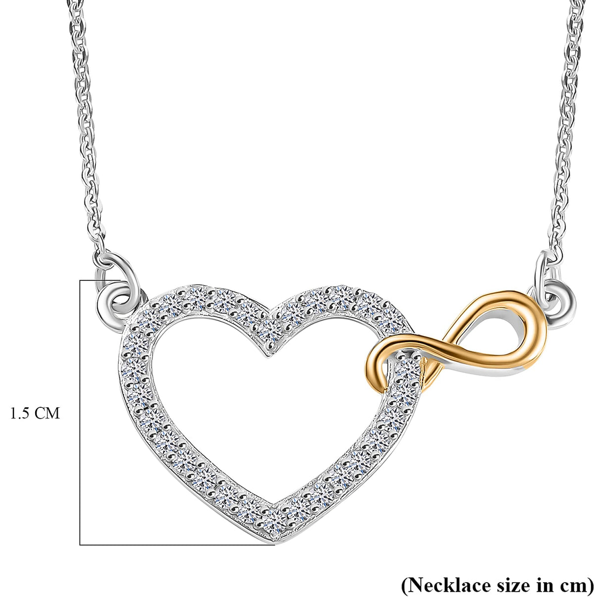 LUXURIANT Lab Grown Diamond Infinite Heart Necklace (Size 20) in 18K Vermeil Yellow Gold Plated and Rhodium Overlay Sterling Silver 8045876 9
