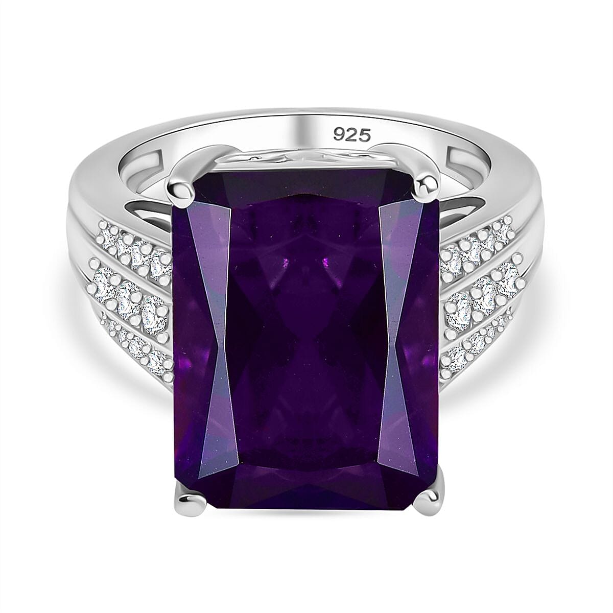 African Amethyst, White Zircon Ring in Rhodium Overlay Sterling Silver V32517723 0