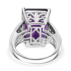 AAA African Amethyst & White Zircon Solitaire Ring in Rhodium Overlay Sterling Silver 15.91 Ct, Silver Wt. 5.50 Gms._8046418_4