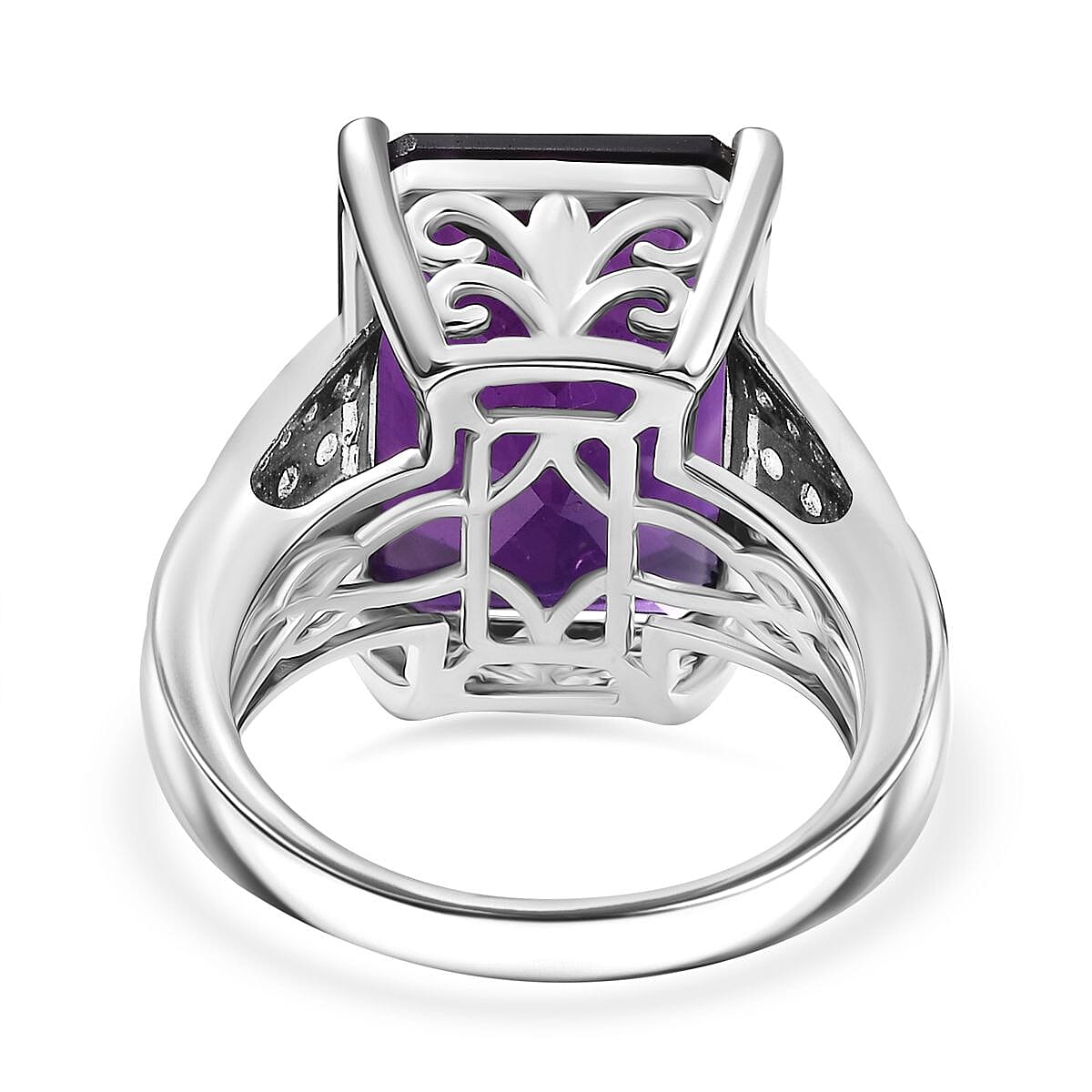African Amethyst, White Zircon Ring in Rhodium Overlay Sterling Silver V32517723 5