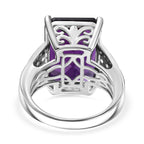 AAA African Amethyst & White Zircon Solitaire Ring in Rhodium Overlay Sterling Silver 15.91 Ct, Silver Wt. 5.50 Gms._8046422_4
