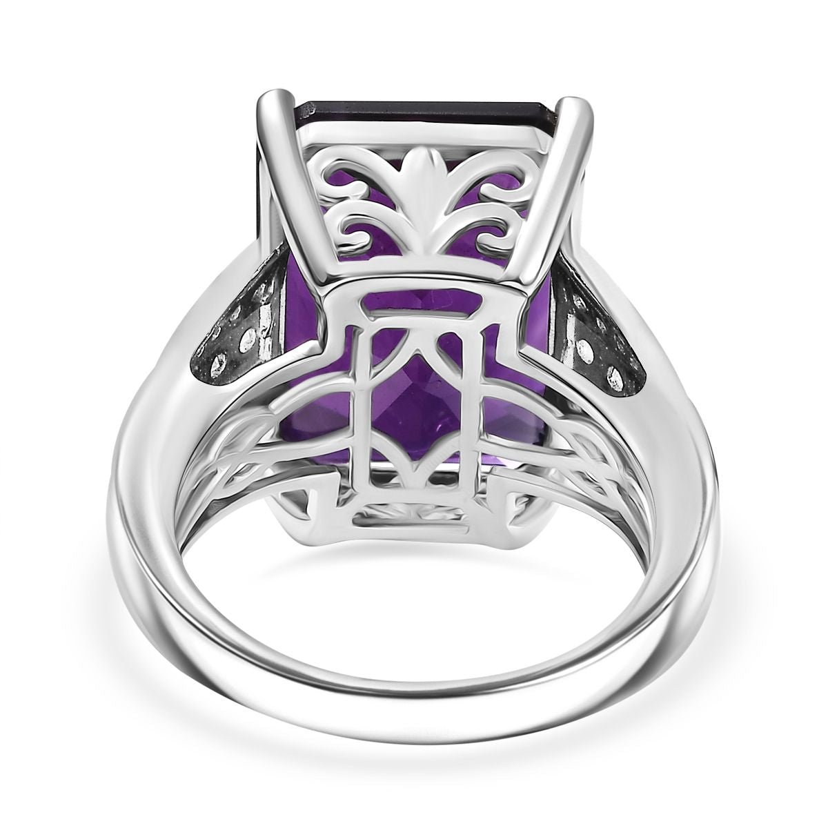 African Amethyst, White Zircon Ring in Rhodium Overlay Sterling Silver V32526697 5