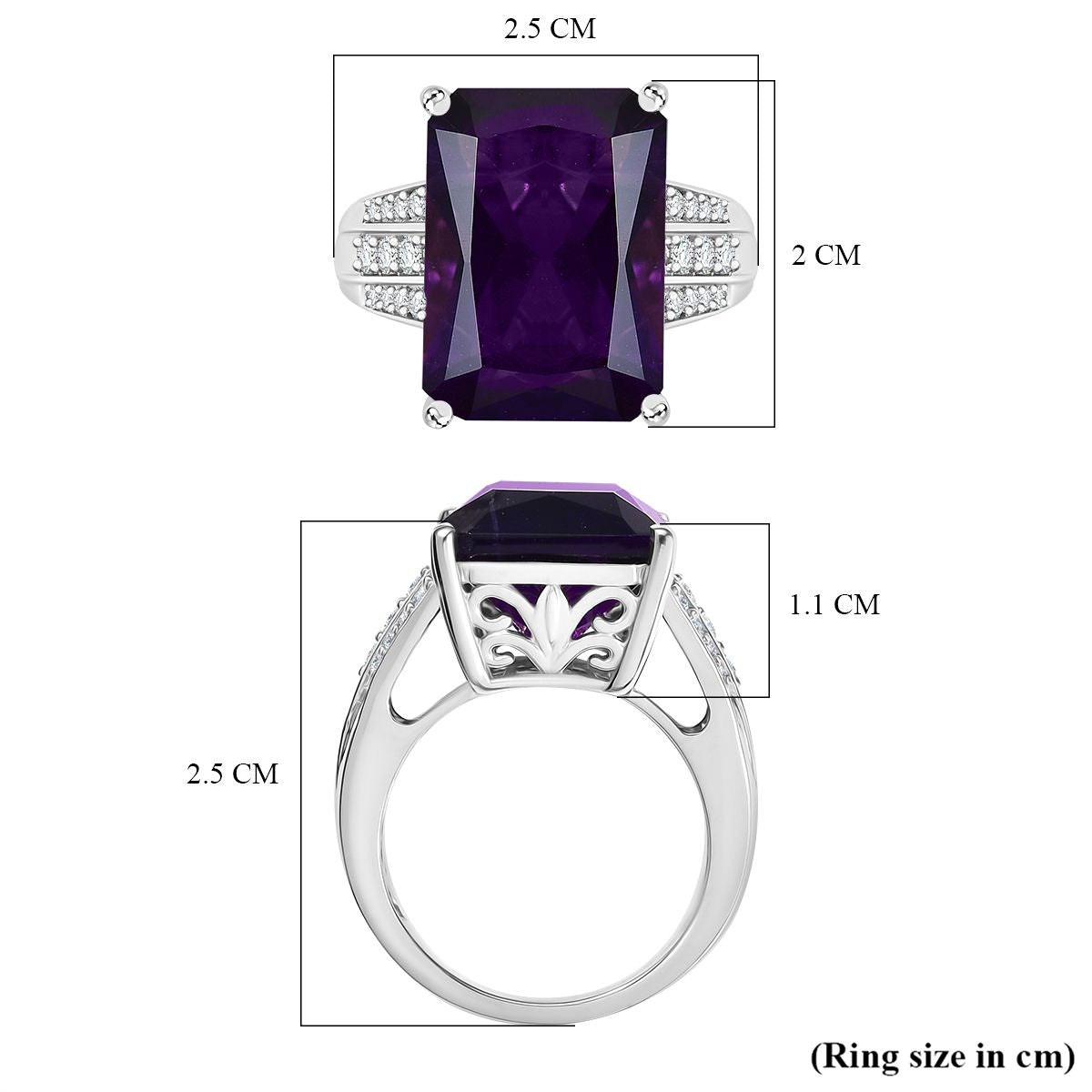 African Amethyst, White Zircon Ring in Rhodium Overlay Sterling Silver V32526697 6