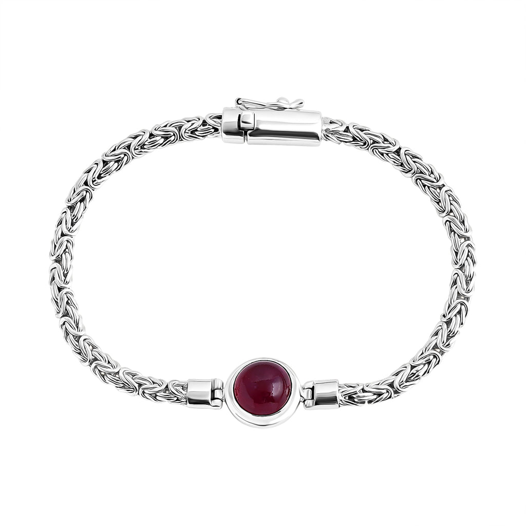 Royal Bali Collection - African Ruby Bracelet (Size - 7) in Sterling Silver 8.00 Ct, Silver Wt. 13.60 Gms._8046527