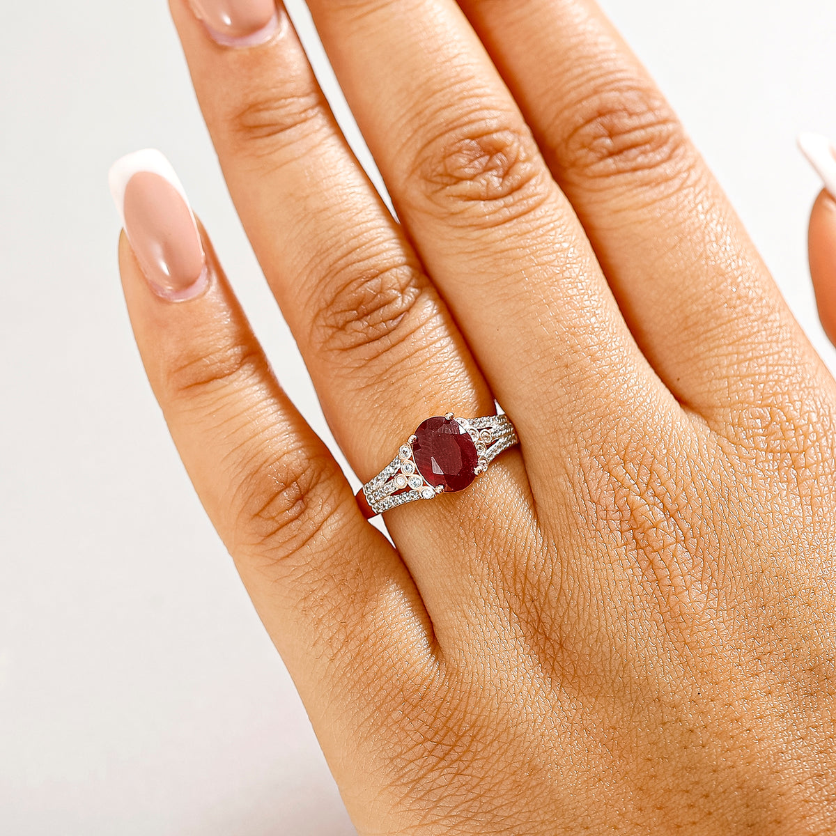 African Ruby &amp; White Zircon Ring in 18K Vermeil Rose Gold Plated Sterling Silver 3.57 Ct. V32536335 3