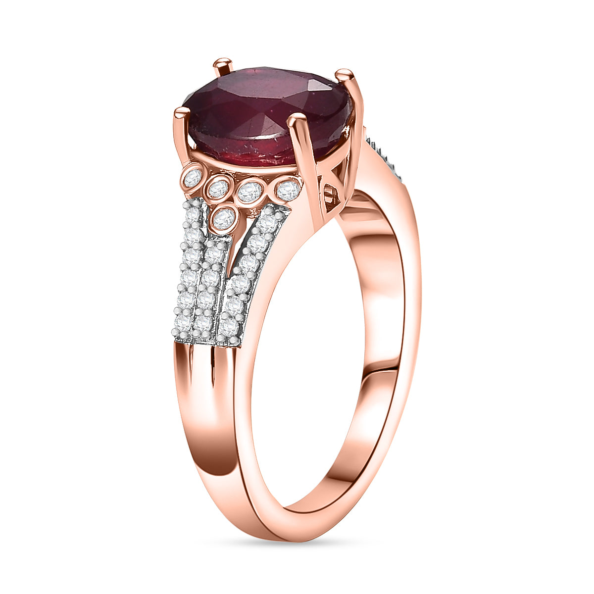 African Ruby &amp; White Zircon Ring in 18K Vermeil Rose Gold Plated Sterling Silver 3.57 Ct. V32536335 4