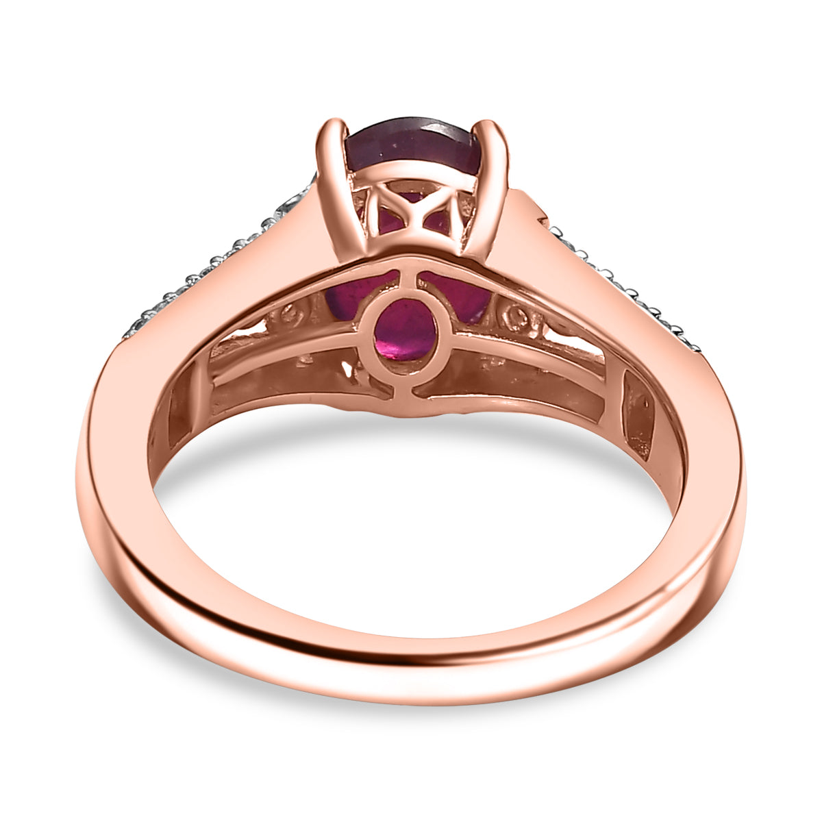 African Ruby &amp; White Zircon Ring in 18K Vermeil Rose Gold Plated Sterling Silver 3.57 Ct. V32536335 5