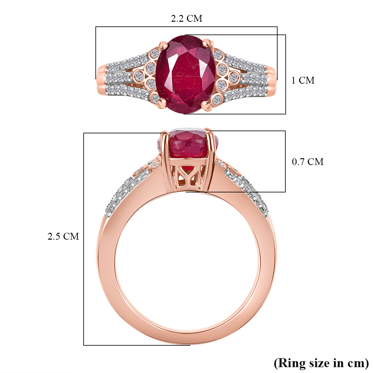 African Ruby &amp; White Zircon Ring in 18K Vermeil Rose Gold Plated Sterling Silver 3.57 Ct. V32536335 6
