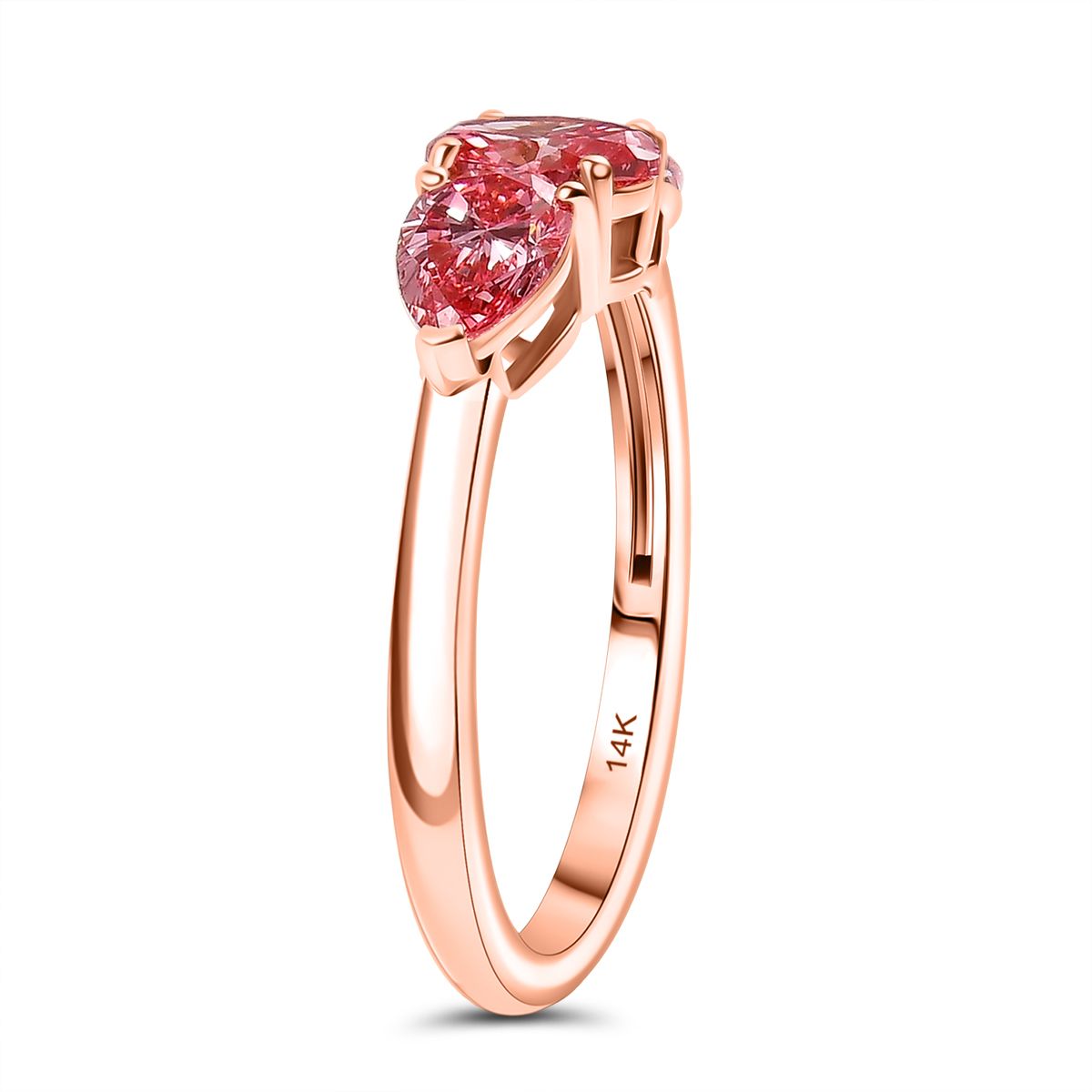 Luxuriant 14K Rose Gold SGL Certified Lab Grown Pink Diamond (VS-SI) Trilogy Ring 1.55 Ct. V32330708 3