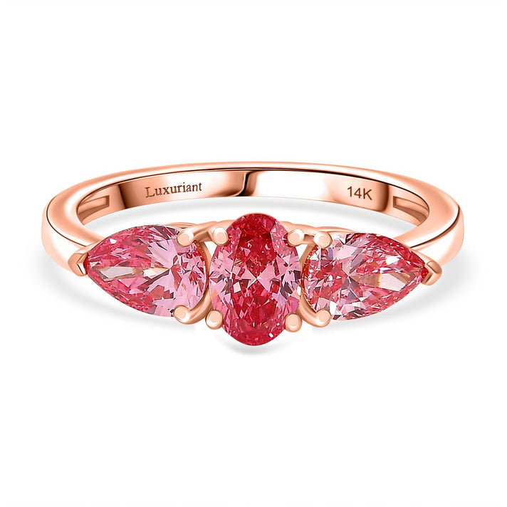 LUXURIANT 14K Rose Gold SGL Certified Lab Grown VS Pink Diamond Trilogy Ring 1.55 Ct. 8048139 1