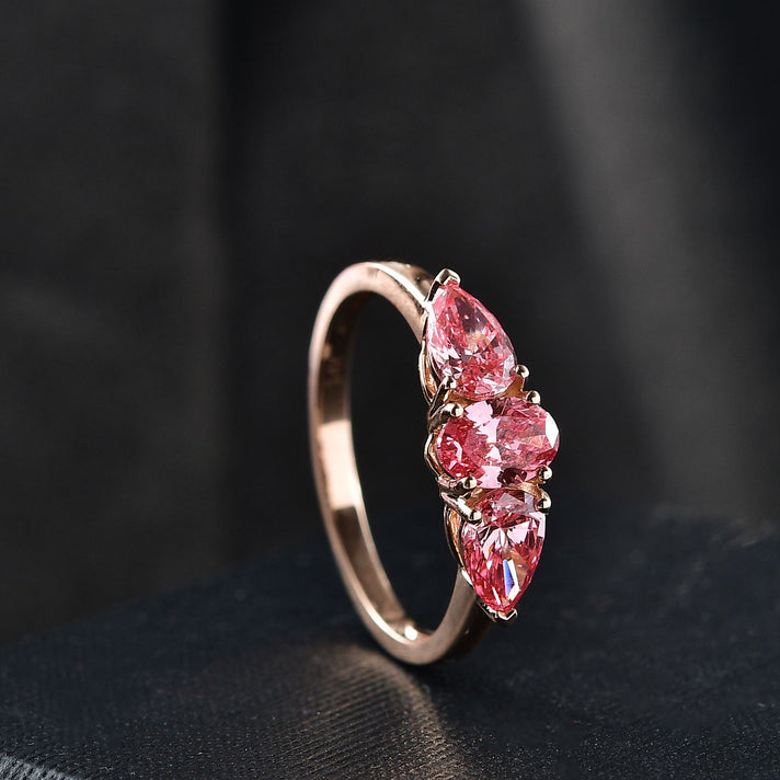 LUXURIANT 14K Rose Gold SGL Certified Lab Grown VS Pink Diamond Trilogy Ring 1.55 Ct. 8048139 2
