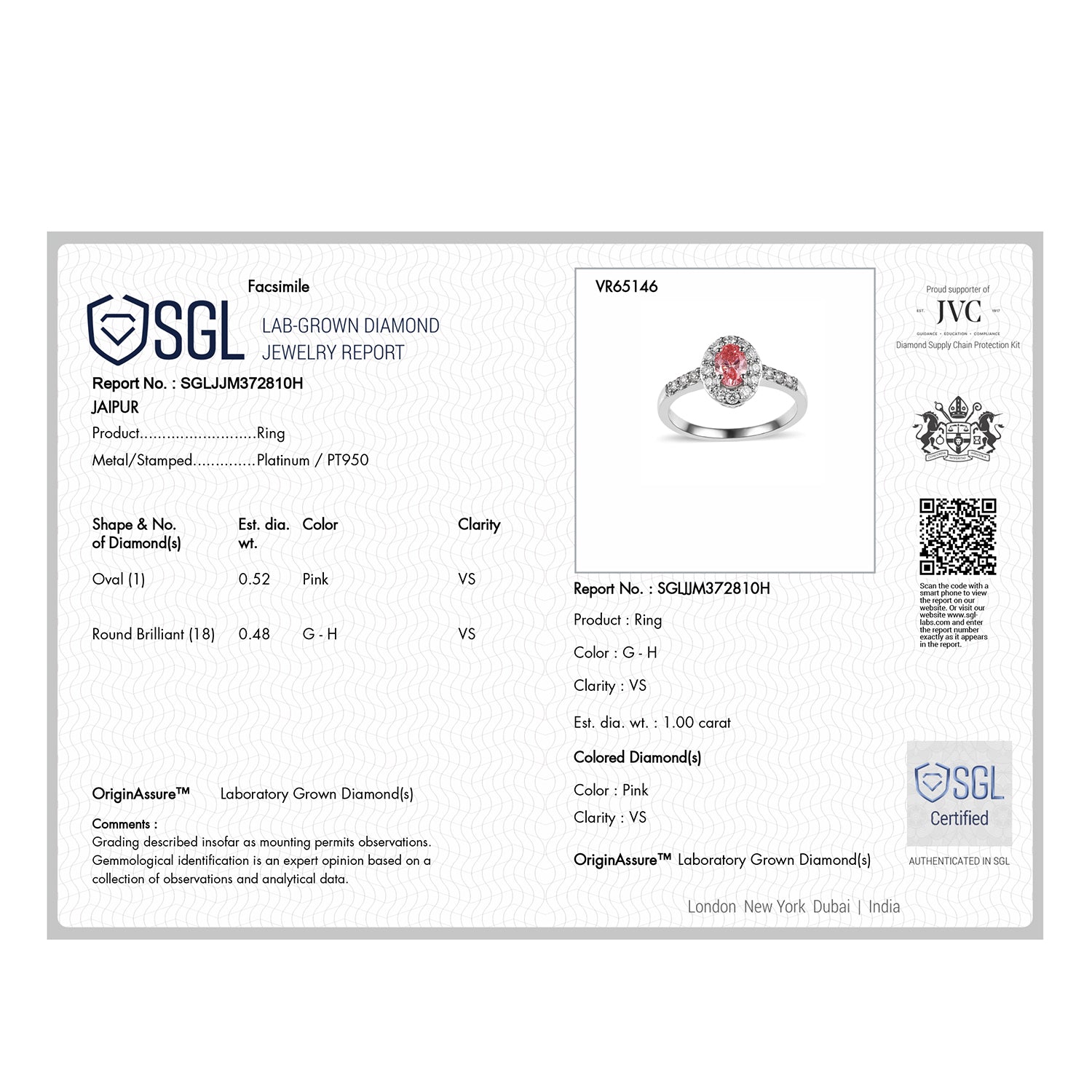 LUXURIANT 950 Platinum SGL Certified Lab Grown Pink and VS-G/H Lab Grown Diamond Ring 1 Ct. 8048151 7