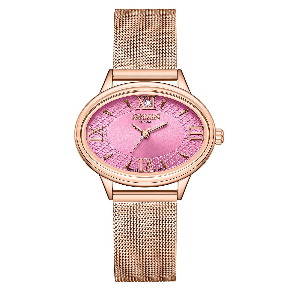 GAMAGES OF LONDON Limited Edition Diamond Swiss Movement Watch â€“ Water Resistant, Milanese Strap V32602886 0