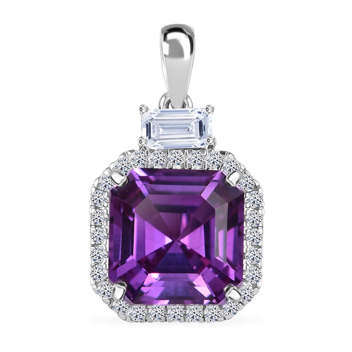 10K White Gold AAA Lab Grown Color Change Sapphire, Lab Grown Diamond Main Stone With Side Stone Pendant, Gold Wt.2.29 Gms  6.030  Ct. 8049804 0