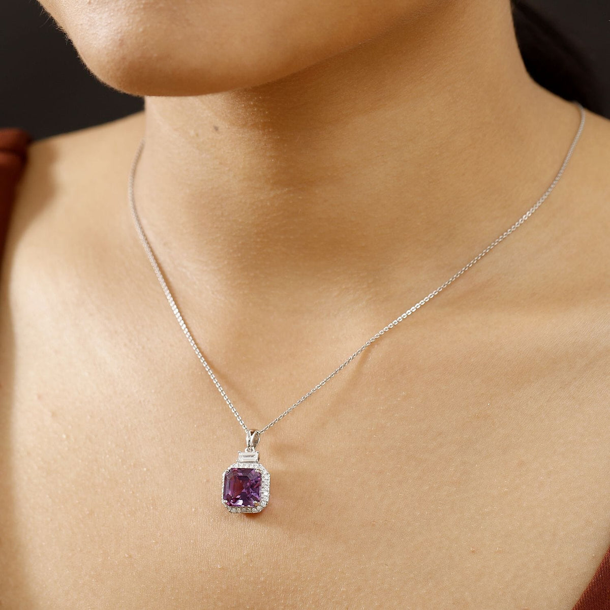 10K White Gold AAA Lab Grown Color Change Sapphire, Lab Grown Diamond Main Stone With Side Stone Pendant, Gold Wt.2.29 Gms  6.030  Ct. 8049804 3