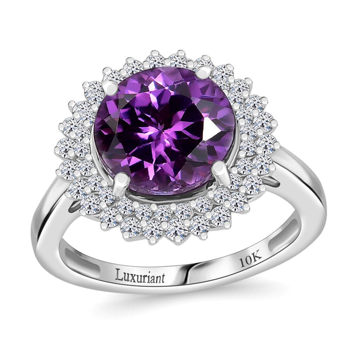 10K White Gold  AAA   Lab Grown Color Change Sapphire ,  Lab Grown Diamond  EF, VS Main Stone With Side Stone Ring 6.01 ct,  Gold Wt. 3.89 Gms  4.480  Ct. 8049829 1