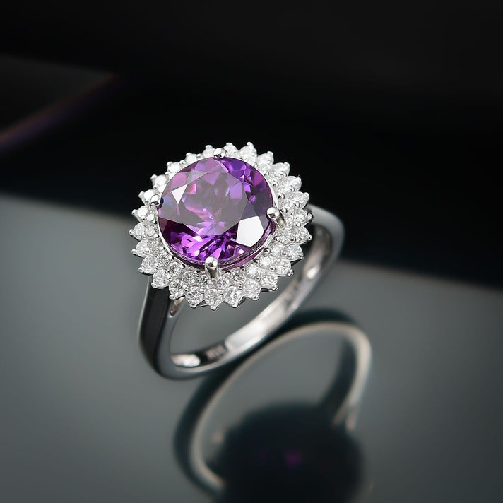 10K White Gold  AAA   Lab Grown Color Change Sapphire ,  Lab Grown Diamond  EF, VS Main Stone With Side Stone Ring 6.01 ct,  Gold Wt. 3.89 Gms  4.480  Ct. 8049829 2
