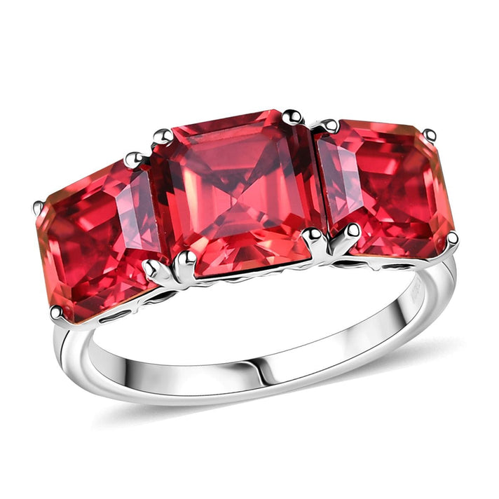 Certified &amp; Appraised LUXURIANT 10K White Gold AAA Lab Grown Padparadscha Sapphire 3 Stone Ring 7.95 Ct. 8049875 1