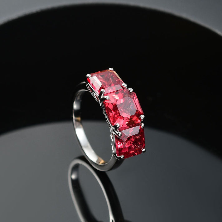 Certified &amp; Appraised LUXURIANT 10K White Gold AAA Lab Grown Padparadscha Sapphire 3 Stone Ring 7.95 Ct. 8049875 2
