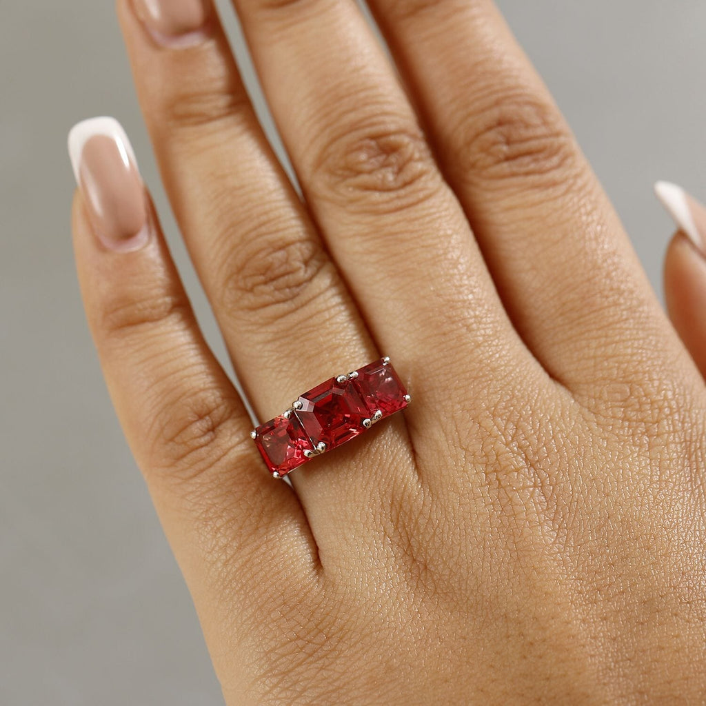 Luxuriant 9K White Gold AGI Certified AAA Lab Grown Padparadscha Sapphire  3 Stone Ring 8.01 Ct,  Gold Wt. 3.78 Gms_8049875_2