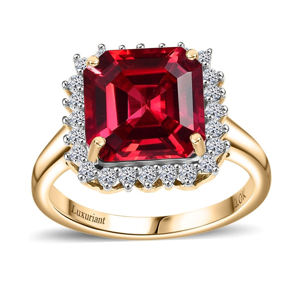 LUXURIANT 9K Yellow Gold AGI Certified AAA Lab Grown Padparadscha Sapphire & (VS/E-F) Lab Grown Diamond Ring 6.89 Ct._8049919