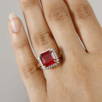 LUXURIANT 9K Yellow Gold AGI Certified AAA Lab Grown Padparadscha Sapphire & (VS/E-F) Lab Grown Diamond Ring 6.89 Ct._8049919_2