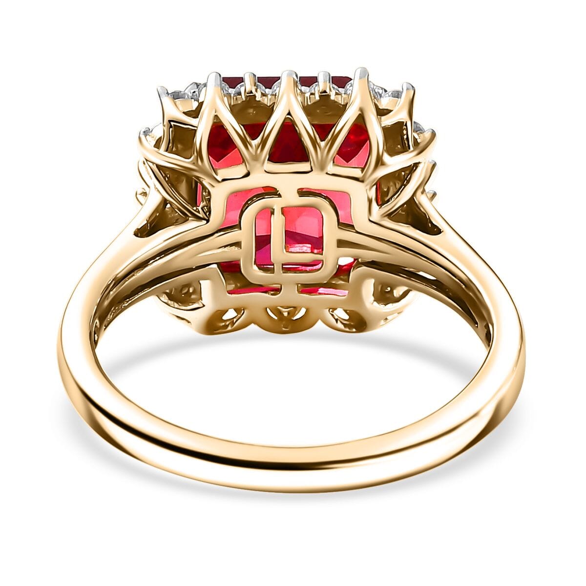 LUXURIANT AGI Certified 6.8 Ct. AAA Lab Grown Padparadscha Sapphire, Lab Grown Diamond VS E-F Halo Ring in 9K Yellow Gold 8049919 4